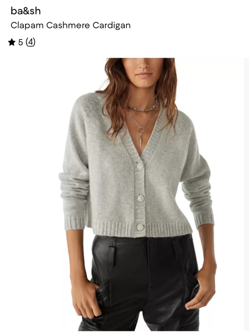 ba&sh Light Gray Cashmere V-Neck Cardigan
